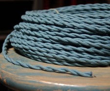 Slate Blue Twisted Cloth Covered Wire, Vintage Braided Lamp Cord, Antique Lights