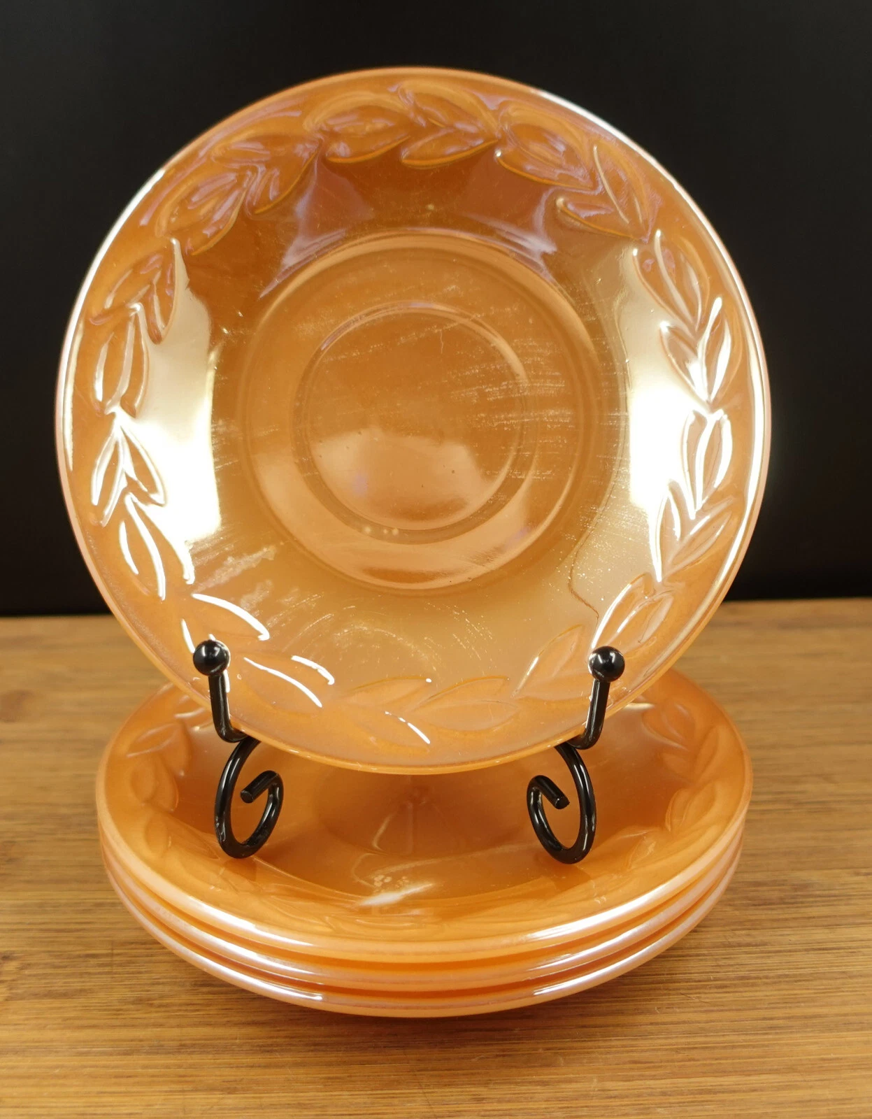 4 Fire King Saucers Peach Apricot Color Edge Pattern 5 3 4''