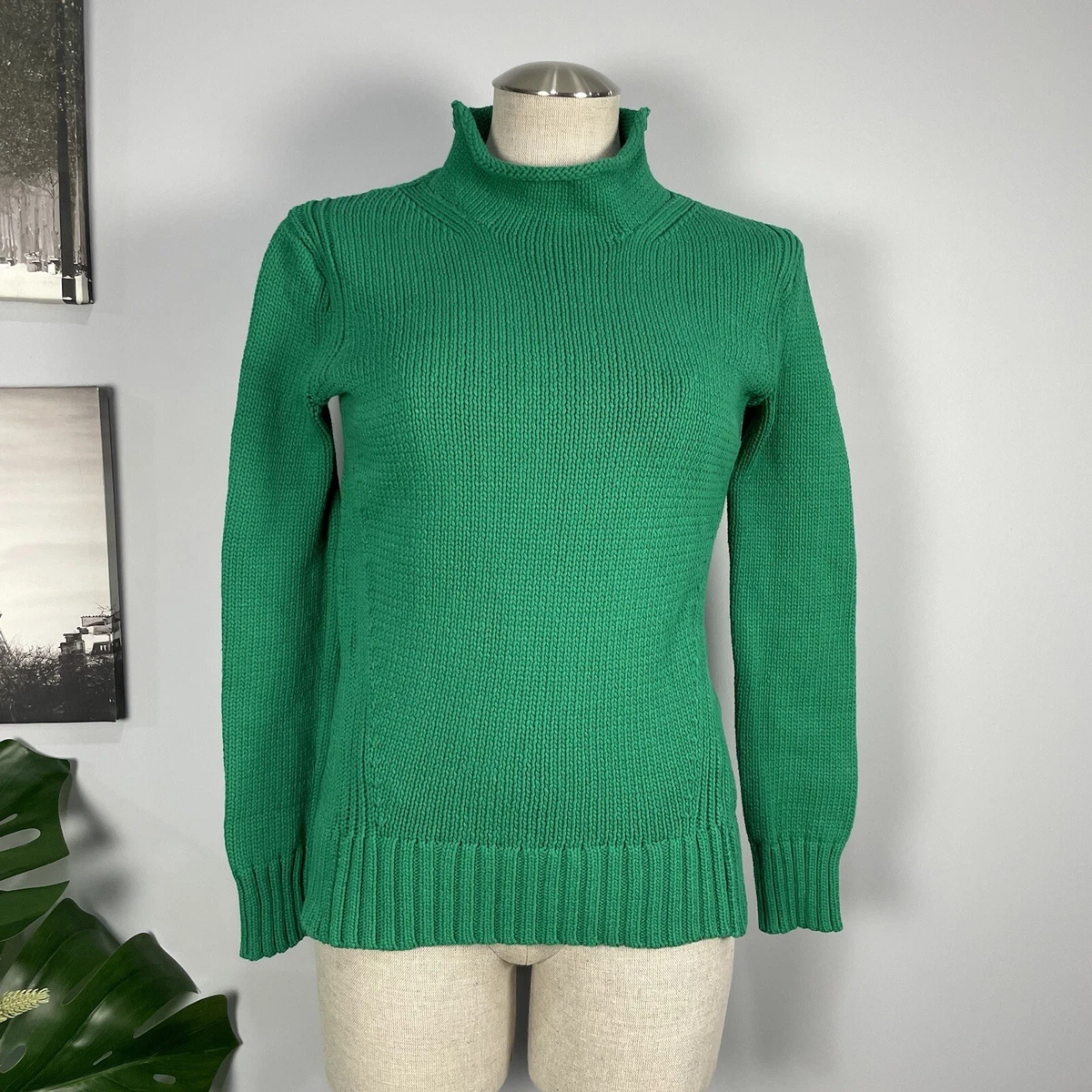 J Crew Always Sweater Womenu0026#039;s XXS Roll Neck Pullover Green Cotton  Blend Knit | eBay