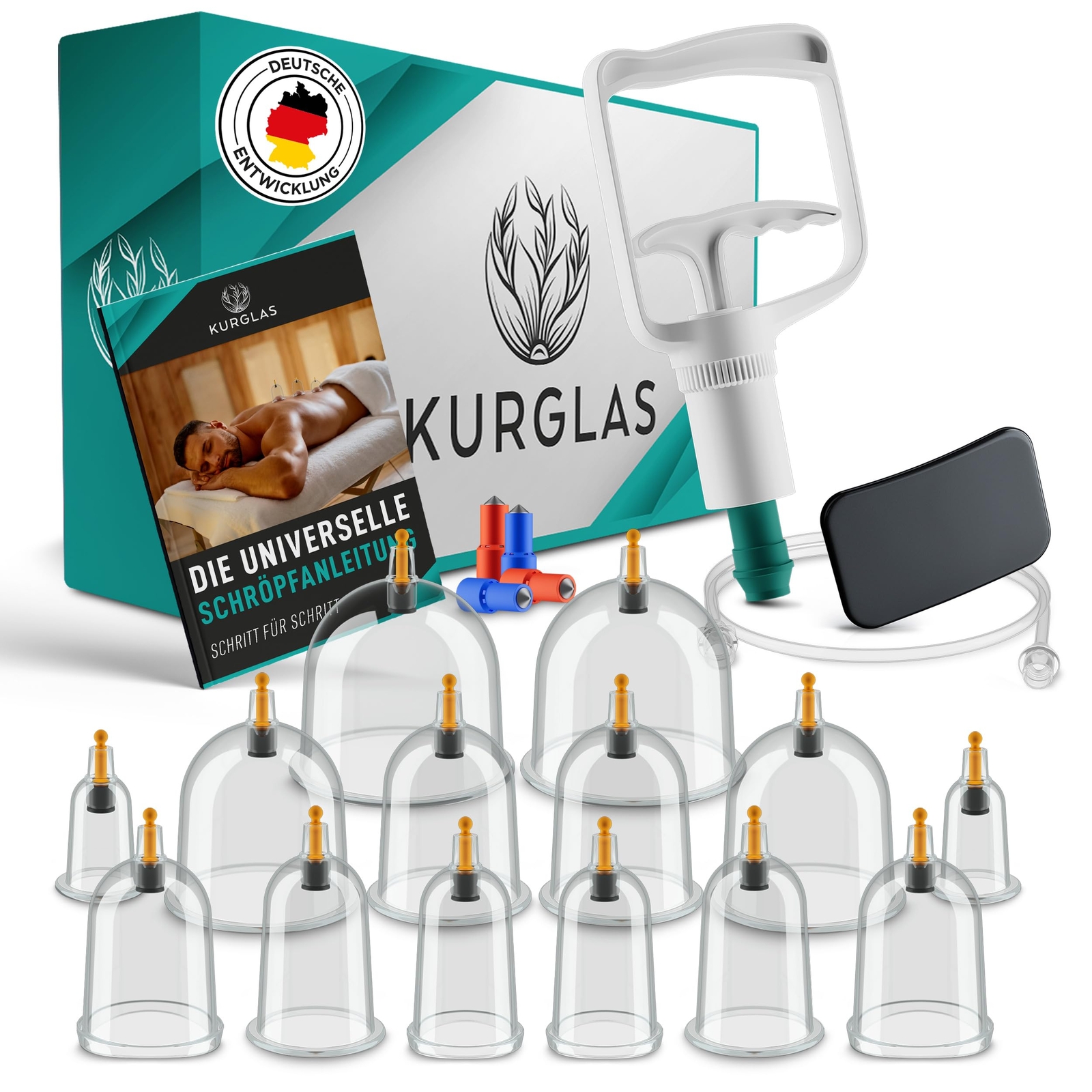 Schröpfgläser mit Vakuumpumpe 14 Stück - Medizinische Schröpfen mit Therapiem...