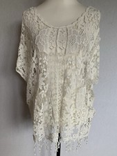 Quiz Women’s Cotton Crotchet Jumper Top Size M White Short Sleeve Scoop Neck