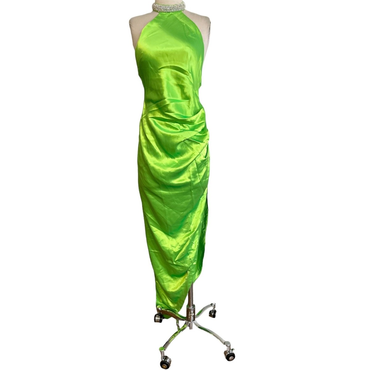 retrofete Maria Satin Dress in Lime Punch Green New XLarge Womens Long Maxi  Gown | eBay