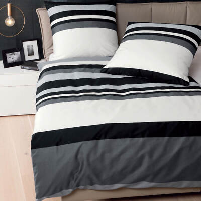 Janine Bettwäsche J.D. 8478 Schwarz Graphit Streifen Gestreift Design Mako Satin
