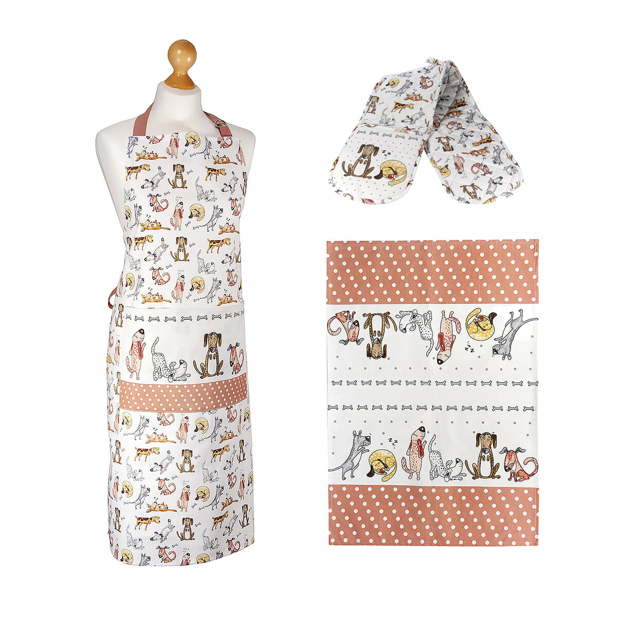 Apron Oven Gloves Tea Towel Dog Set 3 Kitchen Cooking Gift Dog Lovers Women Men