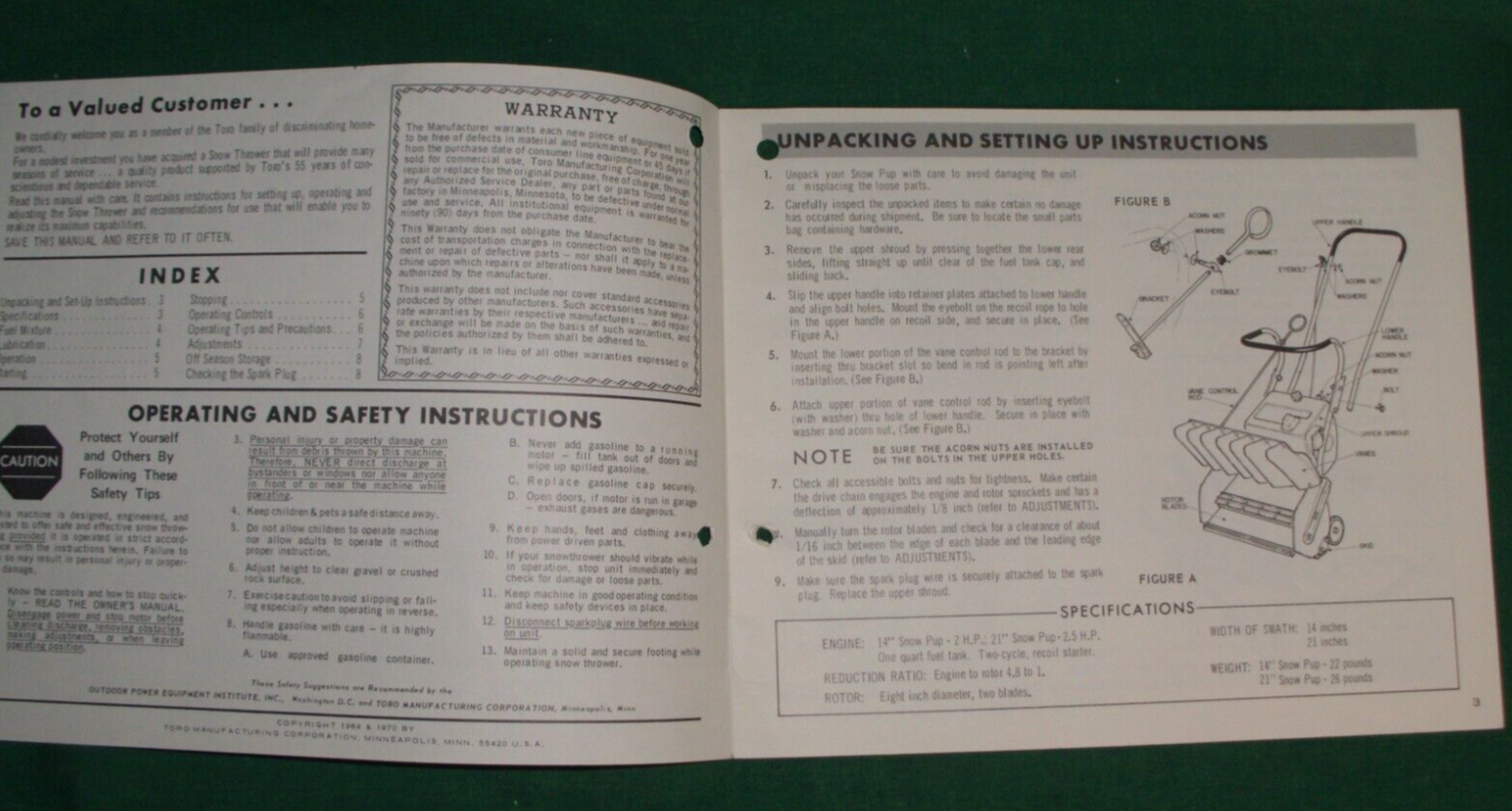 Original Toro Snow Pup 14" & 21" Snow Thrower Owner's Manual 1969 eBay