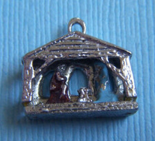 Vintage enamel manger Nativity Christmas sterling charm