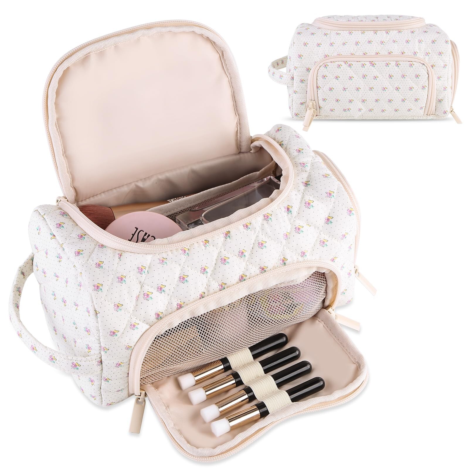 Lushandy Cute Floral Makeup Bag, Coquette Aesthetic Cosmetic Bag Large quilte...