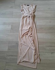 Pretty Little Thing Nude Stretch Maxi Dress Side Twist Evening Occasion UK8