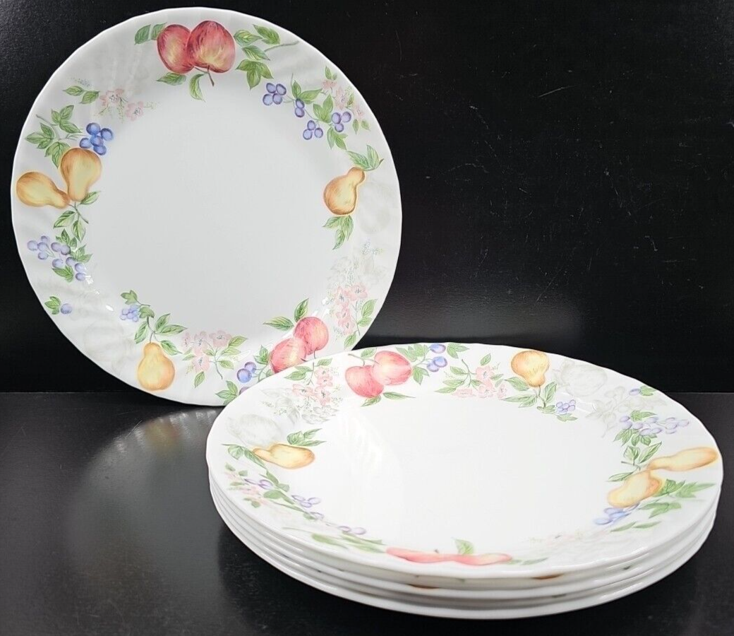 6 Corelle Chutney Dinner Plate Set Corning Fruit Swirl Rim Floral White