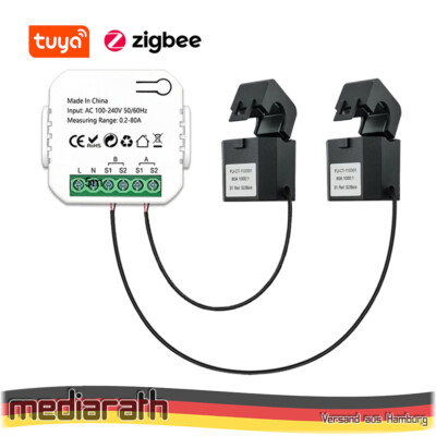Tuya ZigBee Smart Energiezähler Bidirektional 2 Kanäle Stromwandler Klemme 80A