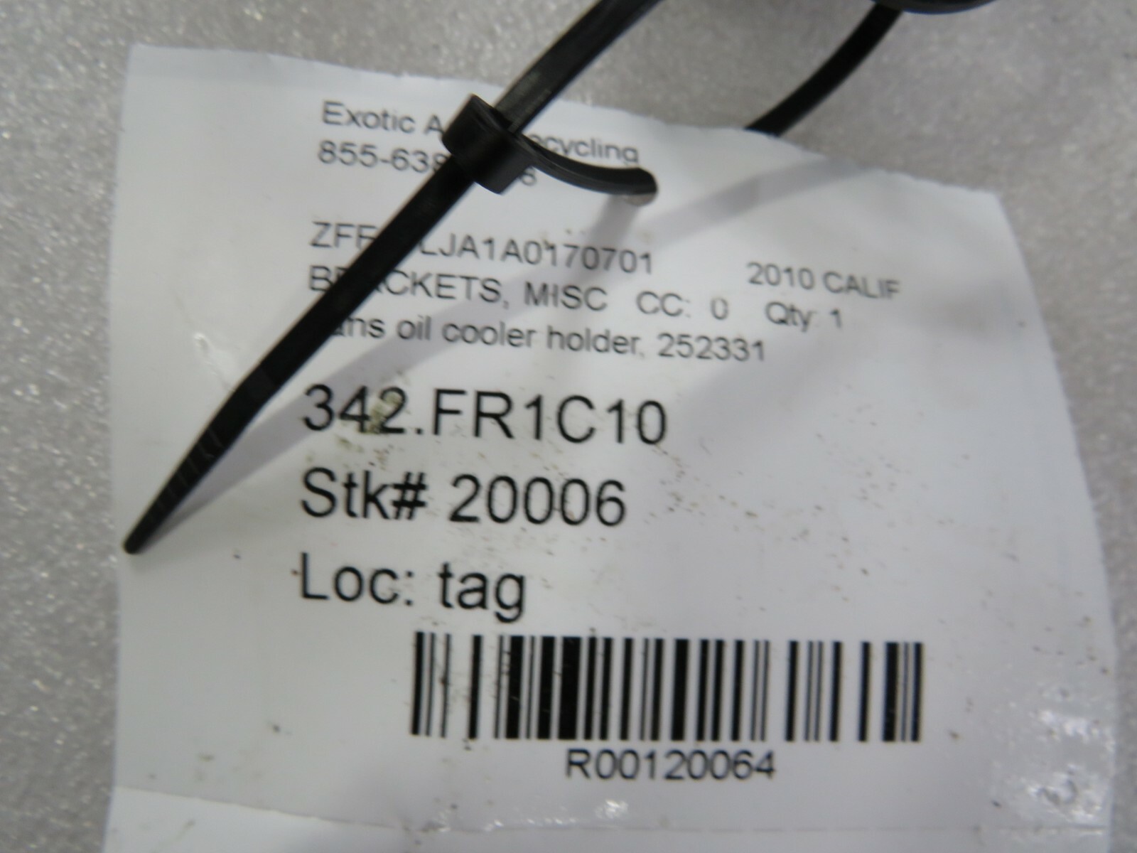 Ferrari California, Transmission Oil Cooler Bracket, Used, P/N 252331