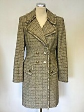 Betty Barclay Brown & Cream Weave Double Breasted Cotton Blend Coat Size 10