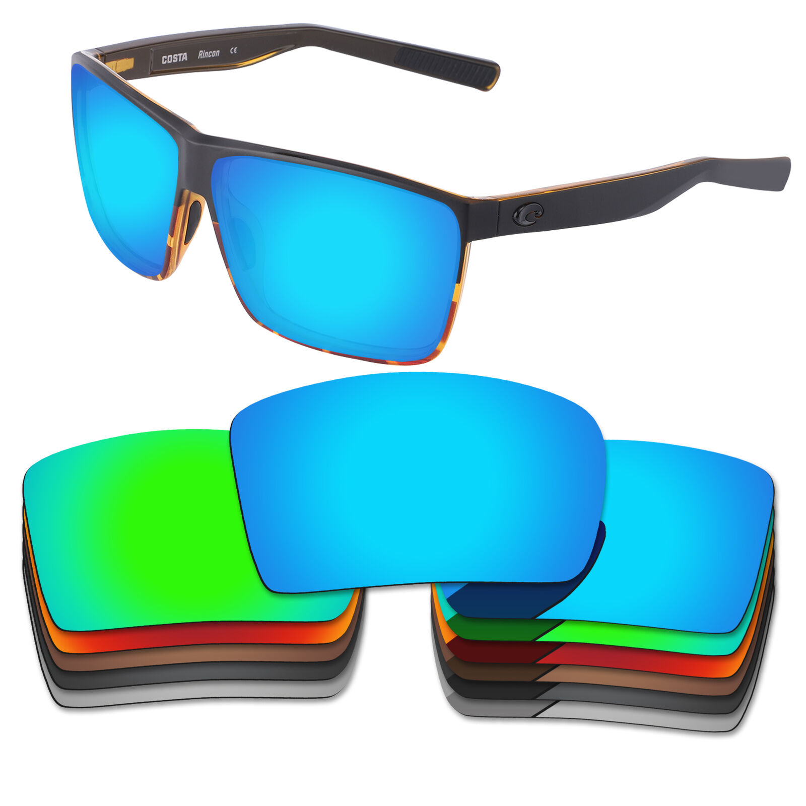 PapaViva Polarized Replacement Lenses For-Costa Del Mar Rincon Frame -Colors