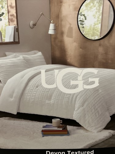 Ugg Devon Textured Twin/Twin XL Comforter Set 66X90 1Sham 26X21  White NEW - Afbeelding 4 van 9