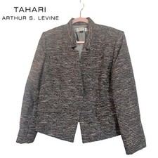 TAHARI ARTHUR S. LEVINE PETITE Blazer Metallic Tweed Mix Colors Women size 12 P