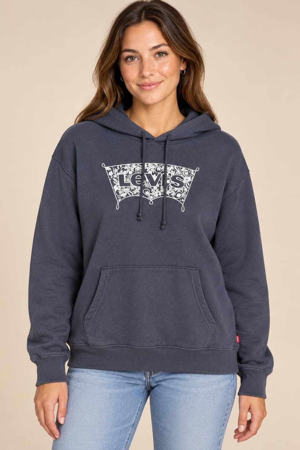 Levi’s Floral Logo Hoodie Charcoal Gray Large NWT Pullover Sweatshirt