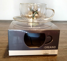 Creano Double Layer Glass Tea Cup & Saucer Hummingbird Thermocup "hummi" Blue