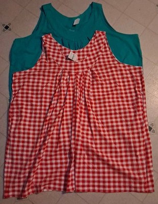Easy Essentials 2 NWT Pull Over Sleeveless Round Neck White Red Checkered 4 XL 