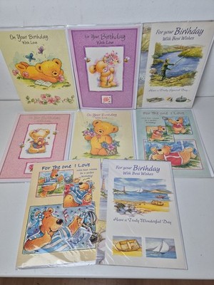 X8 Vintage Birthday Cards Bundle 1980 s Kitch Cute A4 Size New Sealed 