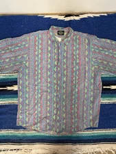 Vintage Fast Breakers Tribal Surf Button Down Shirt Mens Large Multi Color