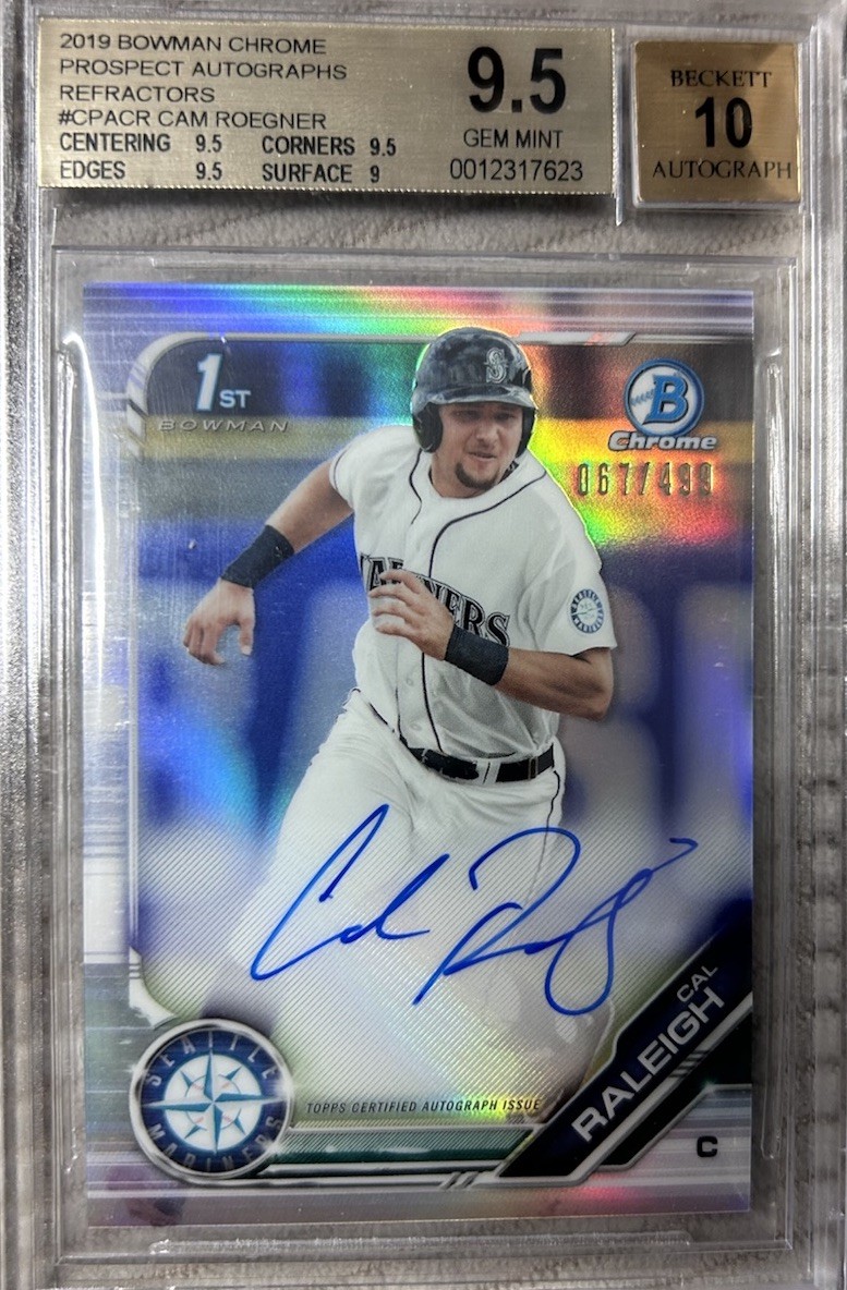 2019 Bowman Chrome Prospects Auto Refractor 67/499🙌🏻9.5 Gem Cal Raleigh CPA-CR