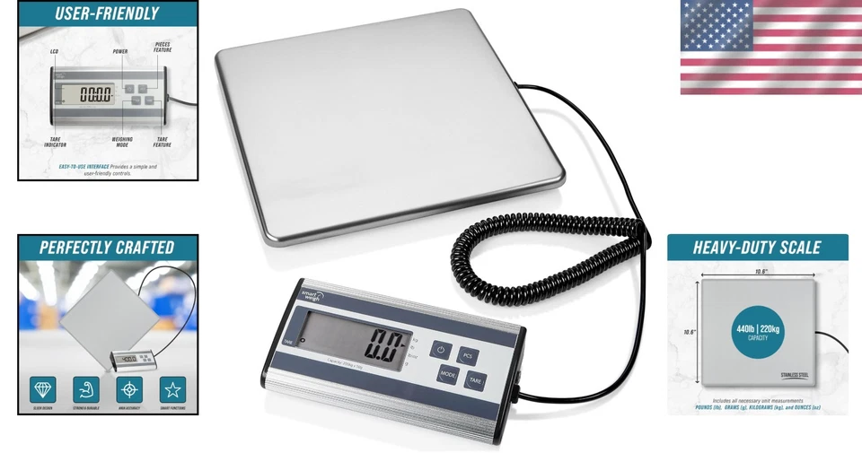 Large Platform Stainless Steel Postal Scale, 440lbs - Image 2 of 4