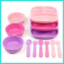 3 Divided Toddler Plates, 3 Utensils Set and 3 Wide Base Bowls - Dishwasher a...