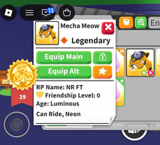 Adopt Me! Mecha Meow Legendary Neon Can Ride Luminous! :)