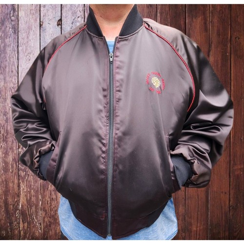 Bally, Vintage Bally’s Casino Las Vegas XL Black Satin Bomber Jacket Back Embroidery