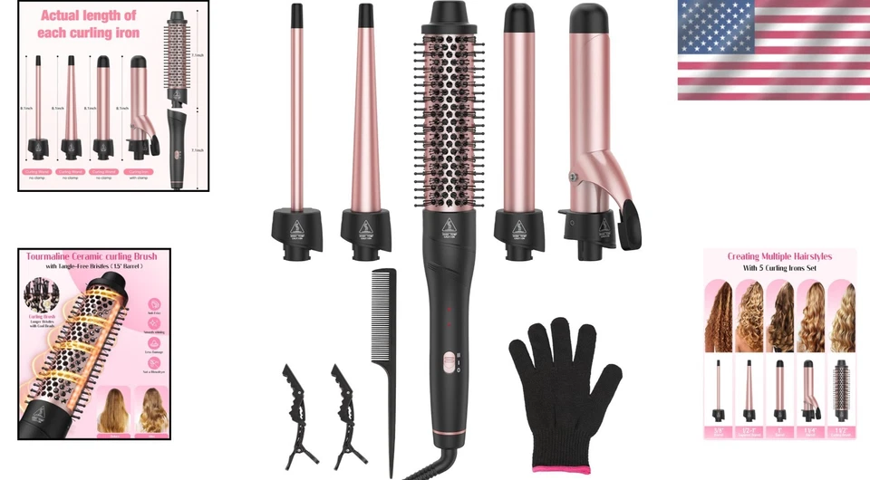 5 in 1 Hair Curling Iron Set Ceramic Barrel Dual Voltage Travel Gift for Women - Image 2 of 4