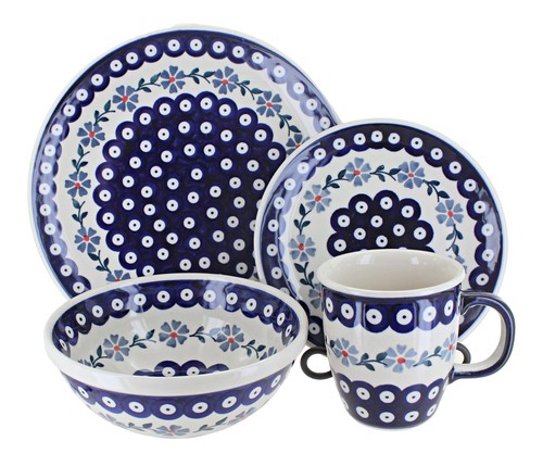 Blue Rose Polish Pottery Blue Violet 16 Piece Dinner Set