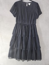 J Crew Womens 8 Witchey Goth Mesh Lace Tiered Midi Dress Coquette Short Sleeve 