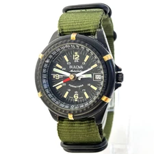 Bulova Ocean Timer Automatic Compass Watch 11810 black khaki green mens