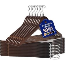 LifeMaster Premium Wooden Hangers 50 Pack Clothes Hangers w/360 Swivel Hook