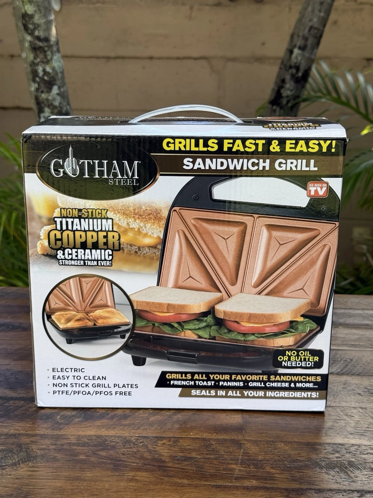 Gotham Steel Ti-Cerama Sandwich Grill Nonstick Copper Ceramic, Model 2108A