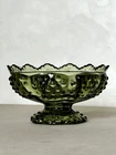 Vintage Candle Holder Fenton Art Glass Hobnail Olive Green Pedestal 6 1/2"