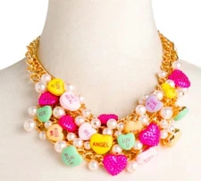 Betsey Johnson Necklace Think Pink Statement Bib Valentines New Sweetheart Candy