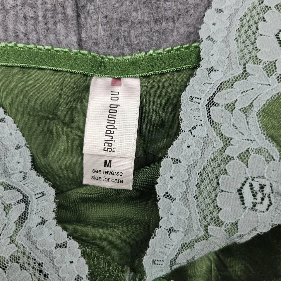Camisola vintage sin límites para mujer mediana Y2K verde encaje ribete satinado cami Foto 4 de 4