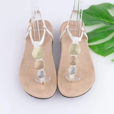Vionic Womens Lizbeth Sandals Size 8.5 WIDE White Disks T-Strap Thong Slingback