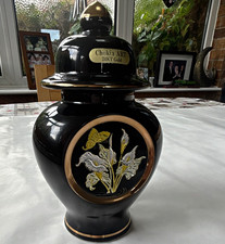 Chokin ART 24KT Gold Black/Gold Lidded Floral Vase, Ceramic, Glossy Finish