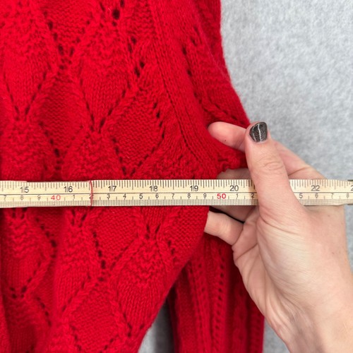 Katherine Kelly Womens Cashmere Tie Waist Cardigan Sweater Size M Red Cable Knit - Picture 9 of 9