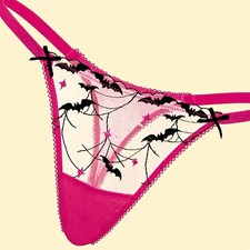 Victoria's Secret PINK Wink BAD GHOUL Bats Halloween Micro String Thong Panty XL