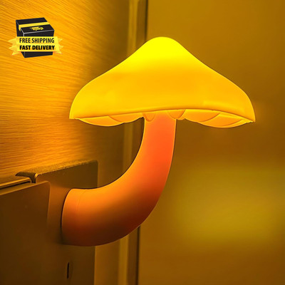 Mushroom-Shaped Energy Saving Sensor LED Night Light with Plug Yellow(Average Li