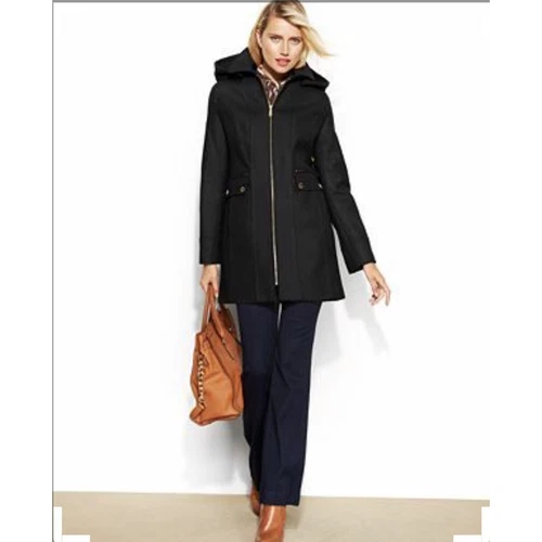 Cappotto Michael Kors nero lana cappuccio rimovibile cappuccio zip intera nuovo con etichette taglia 12 $275