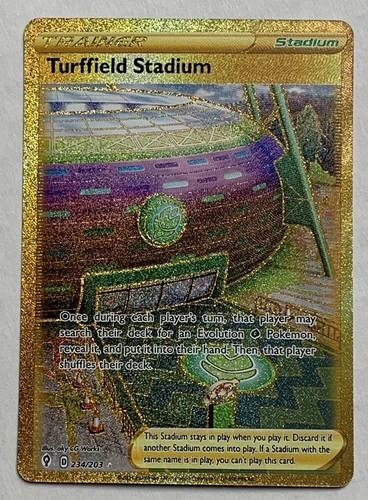 Pokemon Evolving Skies Turffield Stadium 234/203 Gold Secret Rare NM