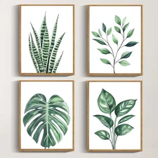 Drsoum Botanical Canvas Framed Wall Art Watercolor Green Leaf Tropical Plant ...