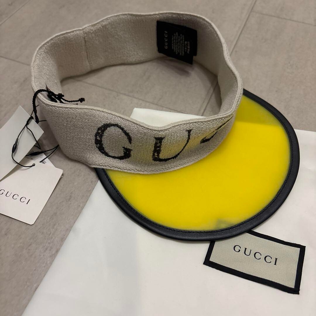 GUCCI Big Logo visor Cap Hat Men Size M Linen Yellow New | eBay