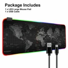 World Map RGB LED Extra Large Soft Gaming Mouse Pad Oversized Glowing 31 x 15''