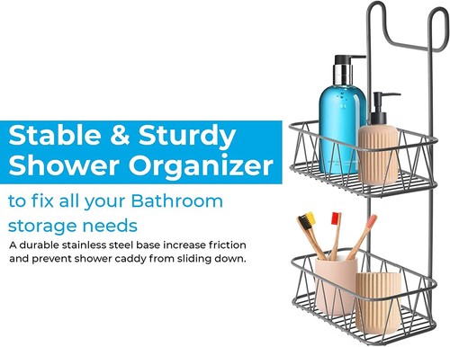 2 Tier No Drill Stainless Steel Non-Rusting Bathroom Storage Shower Caddy Grey - 第 3/8 張圖片