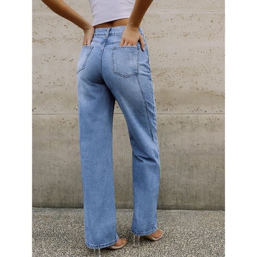 Commense Trendy High-Waisted Wide Leg Jeans Blue Denim Y2K Retro Style 12 XL - Picture 3 of 11